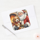 Santa Claus Holding Bernedoodle Christmas Art Vierkante Sticker (Envelop)