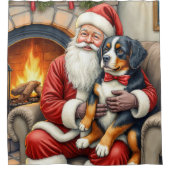 Santa Claus Holding Bernese Mountain Dog Christmas Douchegordijn (Voorkant)