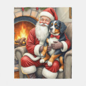 Santa Claus Holding Bernese Mountain Dog Christmas Fleece Deken (Voorkant)
