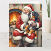 Santa Claus Holding Bernese Mountain Dog Christmas Kaart (Voorkant)