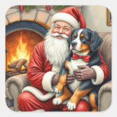Santa Claus Holding Bernese Mountain Dog Christmas Vierkante Sticker (Voorkant)