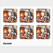 Santa Claus Holding Bernese Mountain Dog Christmas Vierkante Sticker (Vel)