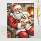 Santa Claus Holding Bichon Frise Christmas Art Kaart (Gele Bloem)