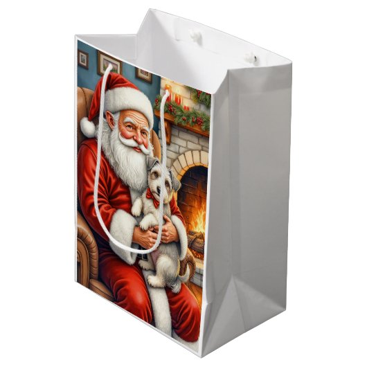 Santa Claus Holding Biewer Terrier Christmas Art Medium Cadeauzakje (Voorkant Gekanteld)