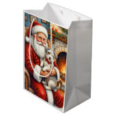 Santa Claus Holding Biewer Terrier Christmas Art Medium Cadeauzakje (Achterkant Gekanteld)