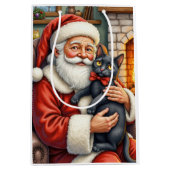 Santa Claus Holding Black Cat Christmas Art Medium Cadeauzakje (Voorkant)