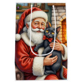 Santa Claus Holding Black Cat Christmas Art Medium Cadeauzakje (Achterkant)