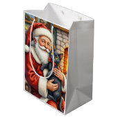Santa Claus Holding Black Cat Christmas Art Medium Cadeauzakje (Achterkant Gekanteld)