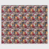 Santa Claus Holding Blue Heeler Christmas Art Cadeaupapier (Vlak)