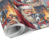 Santa Claus Holding Blue Heeler Christmas Art Cadeaupapier (Rol Hoek)