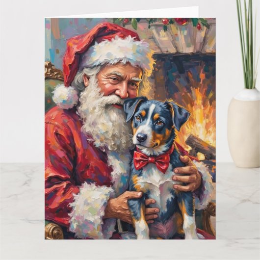 Santa Claus Holding Blue Heeler Christmas Art Kaart (Voorkant)
