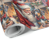 Santa Claus Holding Bluetick Coonhound Christmas  Cadeaupapier (Rol Hoek)