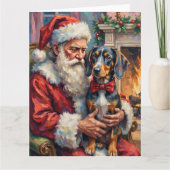 Santa Claus Holding Bluetick Coonhound Christmas  Kaart (Voorkant)