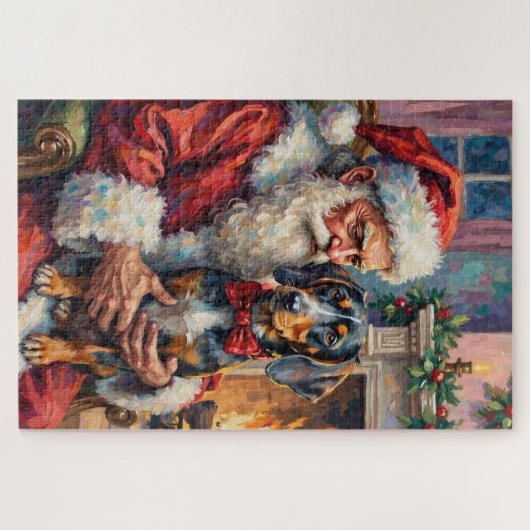 Santa Claus Holding Bluetick Coonhound Christmas Legpuzzel (Horizontaal)