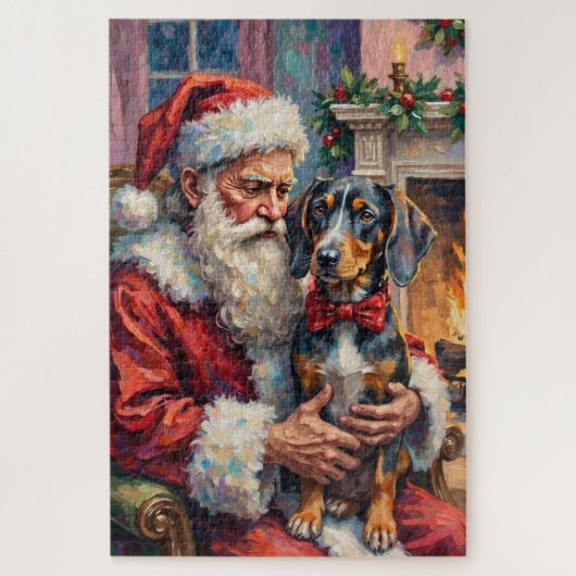 Santa Claus Holding Bluetick Coonhound Christmas  Legpuzzel (Verticaal)