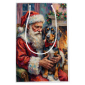 Santa Claus Holding Bluetick Coonhound Christmas Medium Cadeauzakje (Voorkant)