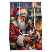 Santa Claus Holding Bluetick Coonhound Christmas Medium Cadeauzakje (Achterkant)