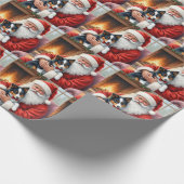 Santa Claus Holding Border Collie Christmas Art Cadeaupapier (Hoek)