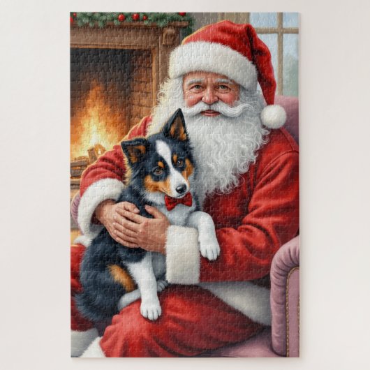 Santa Claus Holding Border Collie Christmas Art Legpuzzel (Verticaal)