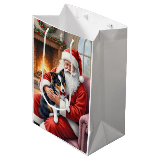 Santa Claus Holding Border Collie Christmas Art Medium Cadeauzakje (Voorkant Gekanteld)