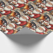 Santa Claus Holding Boston Terrier Christmas Art Cadeaupapier (Hoek)