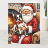 Santa Claus Holding Boston Terrier Christmas Art Kaart (Voorkant)