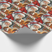 Santa Claus Holding Brittany Spaniel Christmas Art Cadeaupapier (Hoek)