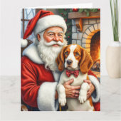 Santa Claus Holding Brittany Spaniel Christmas Art Kaart (Voorkant)