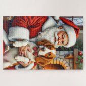 Santa Claus Holding Brittany Spaniel Christmas Art Legpuzzel (Horizontaal)