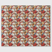 Santa Claus Holding Bull Terrier Christmas Art Cadeaupapier (Vlak)