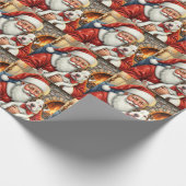 Santa Claus Holding Bull Terrier Christmas Art Cadeaupapier (Hoek)