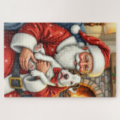 Santa Claus Holding Bull Terrier Christmas Art Legpuzzel (Horizontaal)