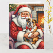 Santa Claus Holding Bulldog Christmas Art Kaart (Gele Bloem)