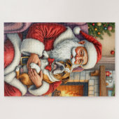 Santa Claus Holding Bulldog Christmas Art Legpuzzel (Horizontaal)