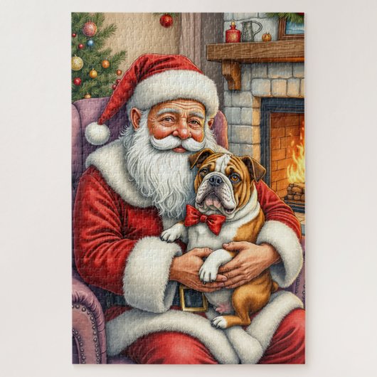Santa Claus Holding Bulldog Christmas Art Legpuzzel (Verticaal)
