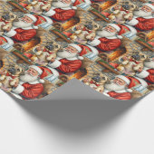 Santa Claus Holding Bullmastiff Christmas Art Cadeaupapier (Hoek)
