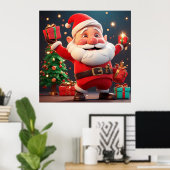 Santa Claus Holding Cadeau Poster (Thuiskantoor)
