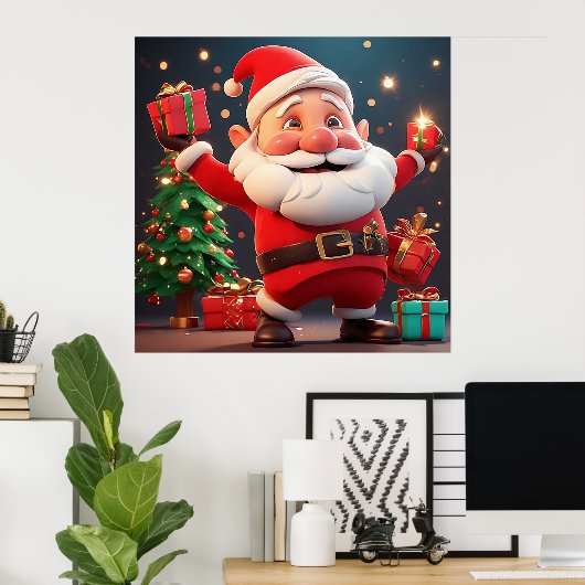 Santa Claus Holding Cadeau Poster (Thuiskantoor)