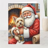 Santa Claus Holding Cairn Terrier Christmas Art Kaart (Voorkant)