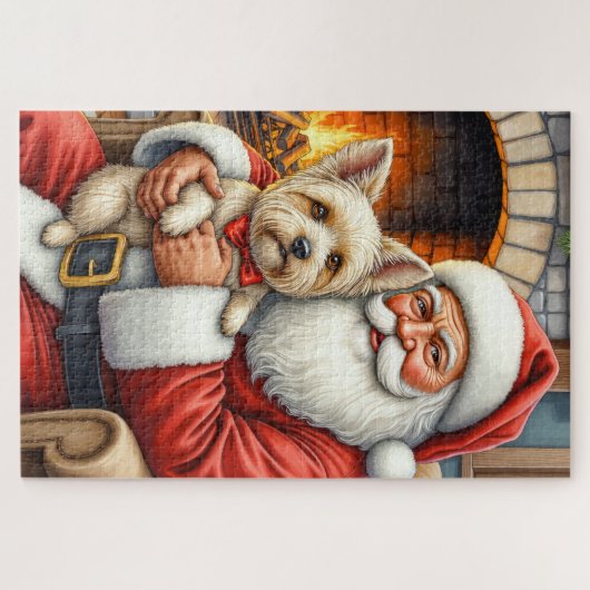 Santa Claus Holding Cairn Terrier Christmas Art Legpuzzel (Horizontaal)