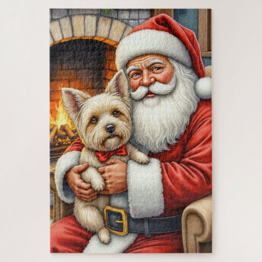 Santa Claus Holding Cairn Terrier Christmas Art Legpuzzel (Verticaal)