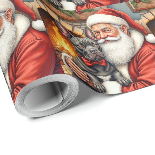 Santa Claus Holding Cane Corso Christmas Art Cadeaupapier (Rol Hoek)