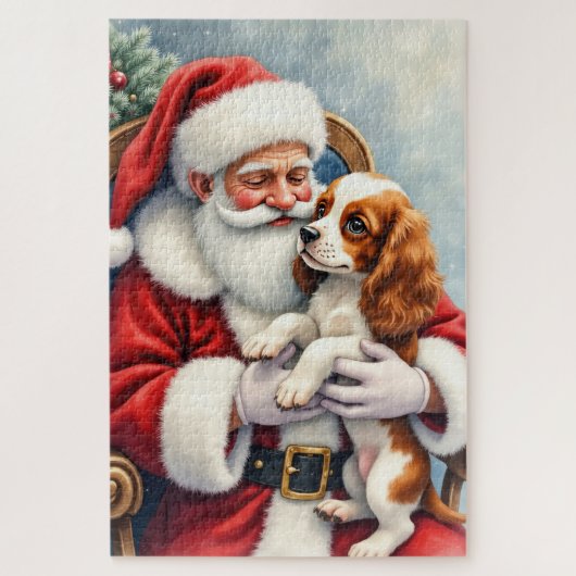 Santa Claus Holding Cavalier King Charles Spaniel Legpuzzel (Verticaal)