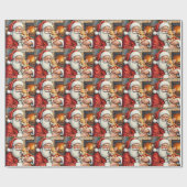 Santa Claus Holding Chihuahua Christmas Art Cadeaupapier (Vlak)