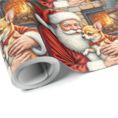 Santa Claus Holding Chihuahua Christmas Art Cadeaupapier (Rol Hoek)