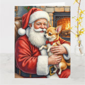 Santa Claus Holding Chihuahua Christmas Art Kaart (Gele Bloem)