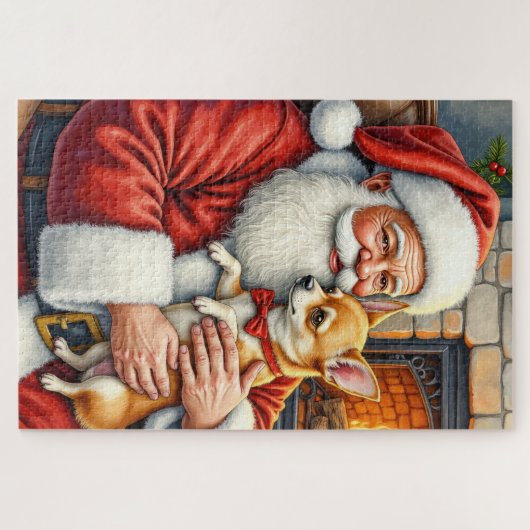 Santa Claus Holding Chihuahua Christmas Art Legpuzzel (Horizontaal)