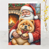 Santa Claus Holding Chow Chow Christmas Art Kaart (Gele Bloem)