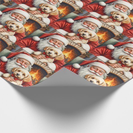 Santa Claus Holding Cockapoo Christmas Art Cadeaupapier (Hoek)
