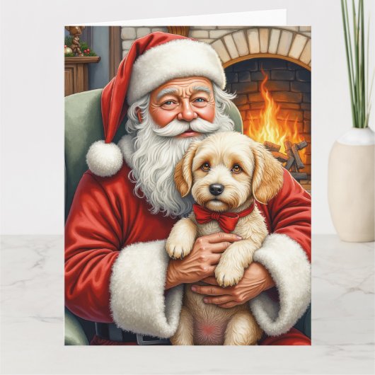 Santa Claus Holding Cockapoo Christmas Art Kaart (Voorkant)